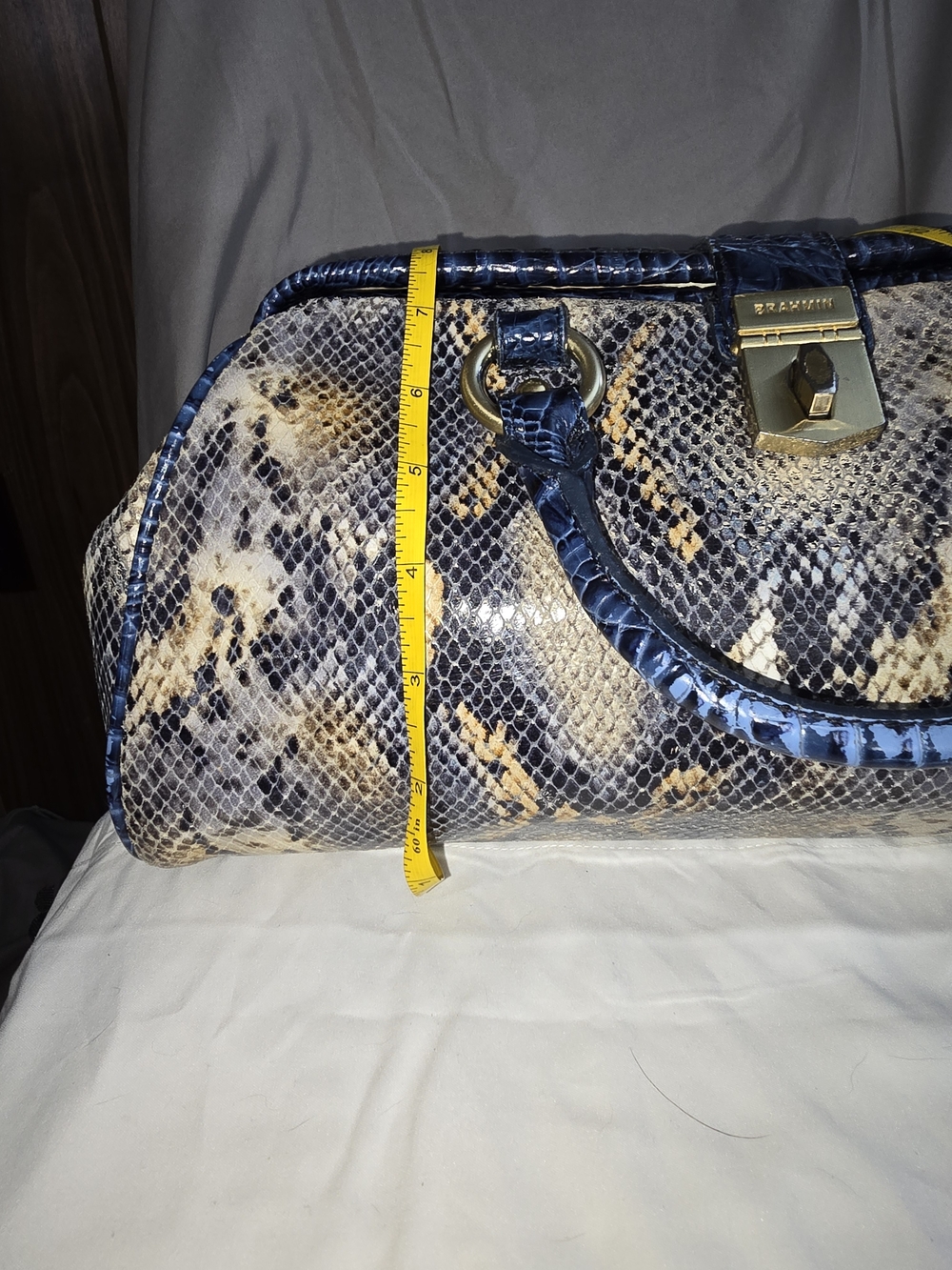 Brahmin Navy Snake-Embossed Leather Satchel - Picture 7 of 9